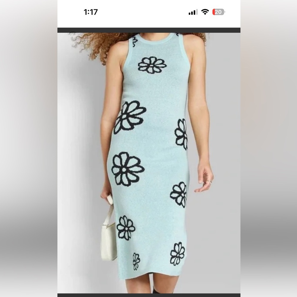 Floral Sleeveless Blue sweater Dress